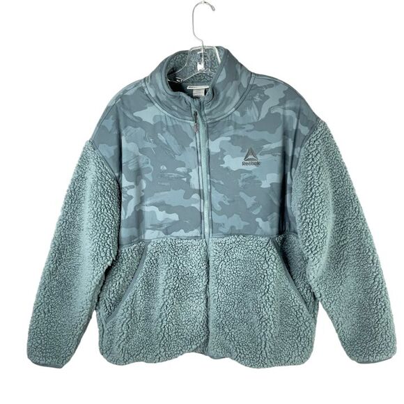 Reebok Womens Large Super Soft Gravity Medium Weight Camo Sherpa Jacket Grey - Picture 1 of 8